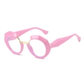 Fashionable pink geometric polygon sunglasses with gold metal bridge and clear lenses - Anti-Blue Light Plain Lens / Pink Frame