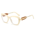 Retro polygon sunglasses with cream beige frames and elegant gold metal temples - Beige Frame