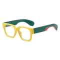Retro square sunglasses with vibrant yellow frame and dark green temples for a stylish look - Yellow Patchwork Blue Light Blocking Glasses