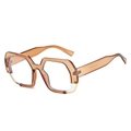 Brown geometric oversized sunglasses with gold metal trim and blue light blocking lens - Tea Frame