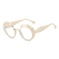 Beige geometric polygon sunglasses with cream frame and gold metal nose bridge - Anti-Blue Light Plain Lens / Beige Frame