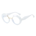 Modern white geometric polygonal sunglasses with gold metal bridge and round lenses - Anti-Blue Light Plain Lens / White Frame