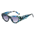 Cat eye sunglasses featuring abstract camouflage frame with purple gradient lenses - Blue Leopard Frame Gradient Grey Lens