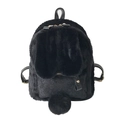 Cute black plush rabbit backpack with long ears and fluffy pom-pom detail - Black