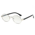 Retro small oval metal sunglasses with silver frame and black temples for outdoor styling - Silver Frame Grey Lens