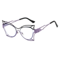 Fashionable butterfly hollow purple metal frame glasses shown in a 45-degree angle - Black Purple Frame