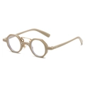 Retro polygon double-bridge sunglasses in khaki beige, 45-degree angle front view - Beige Frame