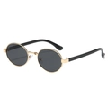Retro oval metal sunglasses with gold frame and black lenses for outdoor fashion - Gold Frame Black Grey