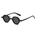 Modern octagonal sunglasses with black frames and gold double-bridge metal accents - Black Frame Black Grey Lens