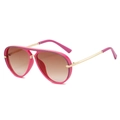 Retro pilot sunglasses with pink frames, double gold bridges and gradient brown lenses - Pink Frame Gradient Tea Lens