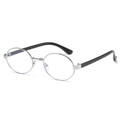 Retro oval silver metal frame sunglasses with black temples for outdoor fashion styling - Silver Frame Clear Lens