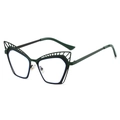 Fashionable hollow cat-eye glasses with dark green frame and slim metal temples - Black Green Frame