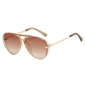 Classic aviator sunglasses with gold metal frame, red double bridge and brown gradient lenses - Tea Frame Gradient Tea Lens