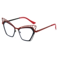 Occhiali cat-eye in metallo rosso e nero con dettagli a griglia traforata sulla montatura - Montatura Nero e Rosso