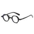 Polygonal double bridge sunglasses with black frames and blue lenses in a side view - Black Frame