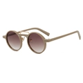 Retro round beige sunglasses with double metal bridge and brown gradient lenses - Light Tea Frame Gradient Tea Lens