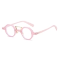 Pink translucent polygonal sunglasses with retro double bridge and golden metal nose bridge - Jelly Pink Frame