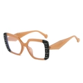 Fashionable square oversized sunglasses with rivet details and amber frame design - Jelly Tea Black Frame