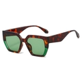 Übergroße polygonale Sonnenbrille mit Schildpatt-Rahmen und grünen Gläsern für Damen - Leoparden Grün Rahmen Grüne Gläser