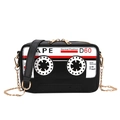 Retro cassette tape crossbody bag with gold chain strap for women in classic black finish - Black