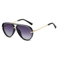 Vintage aviator sunglasses with purple gradient lenses and black frames with gold temples - Black Frame Gradient Gray Lens