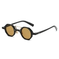 Retro polygon sunglasses with black frames and vibrant orange lenses on white background - Black Frame Tea Lens