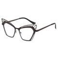 Montatura occhiali cat-eye in metallo marrone con design traforato e lenti anti-luce blu - Montatura Caffè