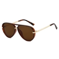 Fashion aviator sunglasses with tortoise frame, gold metal temples and brown lenses - Leopard Frame / Tea Lens