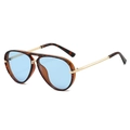 Pilot sunglasses with tortoiseshell frame, light blue lenses and gold metal double bridge - Leopard Frame Blue Lens