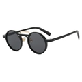 Lunettes de soleil rondes noires rétro avec double pont doré et verres gris foncé - Monture Noire Verres Gris