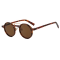 Lunettes de soleil rondes vintage écaille avec verres marron et double pont en métal doré - Monture Léopard / Verres Thé