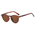 Retro-Runde Sonnenbrille in Schildpatt-Optik mit braunen Gläsern und Silberdetails - Leoparden-Rahmen / Teebraune Gläser