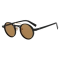 Lunettes de soleil rondes vintage, monture noire, verres bruns et détail double pont doré - Monture Noire Verres Thé Clair