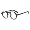 Retro round black sunglasses with golden double bridge detail and sleek frame - Black Frame