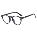 Classic black round frame retro sunglasses with blue light lenses and silver rivet details - Black Frame
