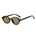 Classic oval black sunglasses with brown lenses and silver rivets in a stylish retro design - Black Frame Tea Lens