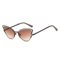 Retro bronze metal hollow cat eye sunglasses with gradient brown lenses in 45-degree view - Coffee Frame Gradient Tea Lens