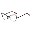 Modern cat-eye glasses with double black and red metal frame and transparent lenses - Black Frame