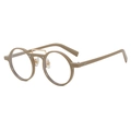 Retro round khaki sunglasses with stylish double metal bridge and clear lenses - Light Tea Frame