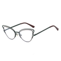 Retro dark green cat-eye metal frame sunglasses with unique double-layer hollow design - Green Frame