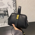 Borsa a mano classica in pelle nera a grana con chiusura girevole oro e tracolla - Taglia unica / Nero