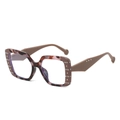 Retro square oversized tortoiseshell sunglasses with silver rivets and blue light lenses - Leopard Coffee Frame