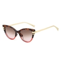 Retro cat eye sunglasses with tortoiseshell and red gradient frame with gold temples - Floral Red Frame Brown Pink Lens