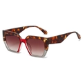 Fashionable oversized polygon sunglasses with vintage tortoiseshell and red gradient frames - Leopard Red Frame Tea Lens