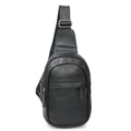 Bandolera de pecho minimalista de cuero PU negro para hombre con correa ajustable y bolsillos - Negro
