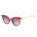 Vintage cat eye sunglasses with red and black patterned frame and gradient pink lenses - Red Mesh Black Frame Grey Pink Lens