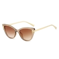 Retro cat-eye sunglasses with gradient brown lenses and golden metal temples - Light Tea Frame Tea Lens