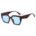 Fashionable oversized square sunglasses with brown tortoise frame and light blue lenses - Leopard Blue Frame Blue Lens