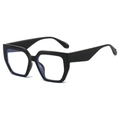 Chunky black polygon sunglasses with light blue lenses in a retro minimalist style - Black Frame Clear Lens