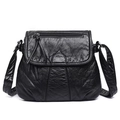 Sac bandoulière en cuir PU noir lavé avec texture plissée et rabat zippé classique - Noir